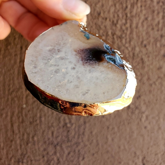New Gray Agate Geode Druzy Slice Freeform Pendant. - Picture 5 of 8